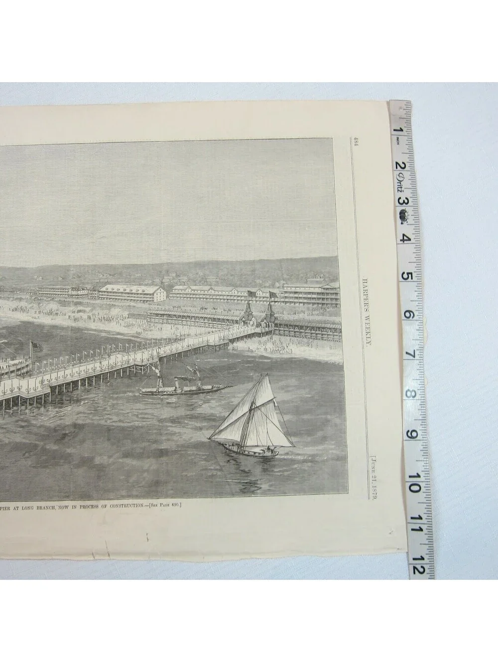 Antique 1879 Print New Iron Pier at Long Branch in Construction Harper’s Weekly